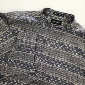 Paul Fredrick Finest Long‎ Staple Cotton band collar striped design shirt sz XLT
